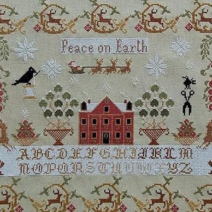 Modèle de point de croix, paix sur terre, décoration de Noël, oiseaux, décoration d'hiver, scène enneigée, père Noël, renne, primitifs de Twin Peak, modèle uniquement