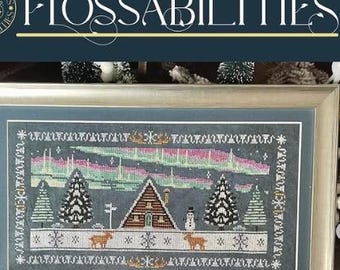 Counted Cross Stitch, Chalet in the Snow, Country Chic, Tuck Pillow, Winter Scene, Border Motifs,  Flossabilities, PATTERN ONLY