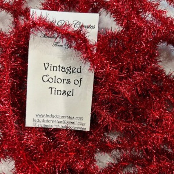 Vintaged Colors of Tinsel, Dance Shoe Red, Lady Dot Creates, Metallic & Cotton Mix, Red Tinsel, Needlework Finishing, Ornaments, Pillows