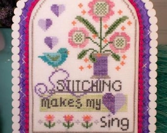 Counted Cross Stitch Pattern, Heart Song, Home Decor, Spring Decor, Heart Motifs, Cherry Guidry, Cherry Blossoms, PATTERN ONLY