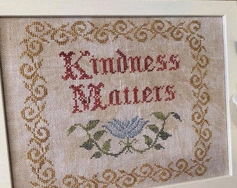 Counted Cross Stitch Pattern, Kindness Matters, Rustic Primitive, Flowers, Pillow, Bowl Filler, Ornament, Frog Cottage Designs, PATTERN ONLY
