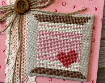 Counted Cross Stitch Pattern, Heart and Stripes Spool, Valentine's Decor, Pillow Ornament, Bowl Filler, Crafty Bluebonnet, PATTERN ONLY