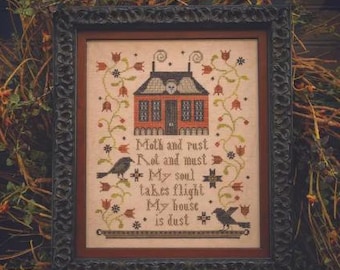 Counted Cross Stitch Pattern, Prim Reaper, Halloween, Crows, Fall Decor, Autumn Decor, Plum Street Samplers, PATTERN ONLY