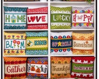 Quilt Applique Pattern, Wrapped with Words, Pillow Cover, Appliqued Pillow Wraps, Seasonal Monthly, The Whole Country Caboodle, PATTERN ONLY