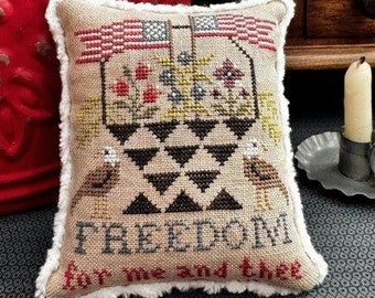 Counted Cross Stitch Pattern, Freedom, Flower Motifs, Patriotic Sampler, Eagles, U S Flags, The Scarlett House, PATTERN ONLY