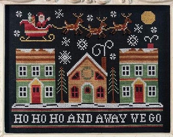 Counted Cross Stitch, Away We Go, Christmas Village, Christmas Decor, Santa, Sled, Reindeer, Snow, Country Cottage Needleworks, PATTERN ONLY