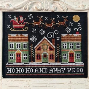 Counted Cross Stitch, Away We Go, Christmas Village, Christmas Decor, Santa, Sled, Reindeer, Snow, Country Cottage Needleworks, PATTERN ONLY