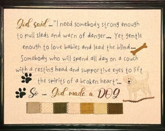 Wool Applique Pattern, God Made a Dog, Wool Applique Stitchery, Home Decor, Pet Decor, Framed Poem Verse, Nutmeg Hare, PATTERN ONLY