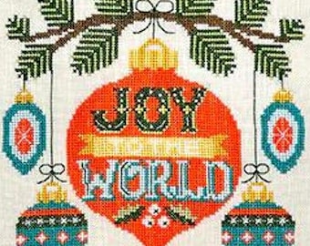 Counted Cross Stitch Pattern, Joy to the World, Christmas Decor, Christmas Ornaments, Retro Decor, Pillow, Tiny Modernist, PATTERN ONLY