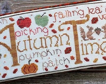 Counted Cross Stitch Pattern, Autumn Time, Pillow Ornament, Bowl Filler, Fall Decor, Apples, New York Dreamer, Ezia Gladstone, PATTERN ONLY