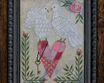 Counted Cross Stitch Pattern, Love Is In the Air, A Time For All Seasons, Doves, Hearts, Cottage Garden Samplings , PATTERN ONLY