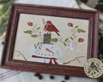 Counted Cross Stitch Pattern, All Bundled Up, Winter Decor, Snowman, Cardinal, Snowflake, Primitive Decor, Brenda Gervais, PATTERN ONLY