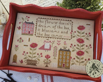 Counted Cross Stitch Pattern, When Flowers Blossom, Cross Stitch, Sewing Tray, Bees, Blossoms, Maiden, Flowers, Brenda Gervais, PATTERN ONLY