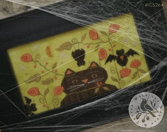 Counted Cross Stitch Pattern, Gone Batty, Fall Decor, Autumn, Black Cat, Bats, Primitive Decor, Halloween, Brenda Gervais, PATTERN ONLY