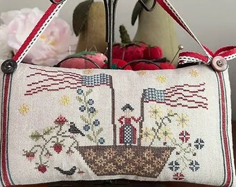 Counted Cross Stitch Pattern, Oh Faithful Flags, Flowers, Patriotic Decor, US Flags, Crows, Running with Needles & Scissors PATTERN ONLY