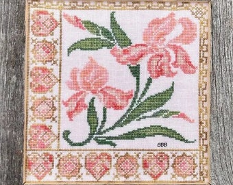 Counted Cross Stitch Pattern, Florigraphica 2, Iris, Garden Decor, Flowers, Greenery, Pillow, Heart Motifs, Jan Hicks Creates, PATTERN ONLY