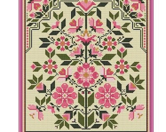 Counted Cross Stitch Pattern, Petals of Pink, Floral Sampler, Home Decor, Flower Motifs, Tales from the Garden, CM Designs, PATTERN ONLY