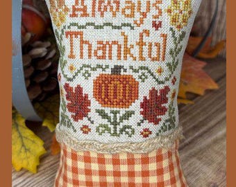 Counted Cross Stitch Pattern, Always Thankful, Flower Motifs, Pumpkin Motif, Leaf Motifs, Pillow Ornament, Textilly Crafts, PATTERN ONLY