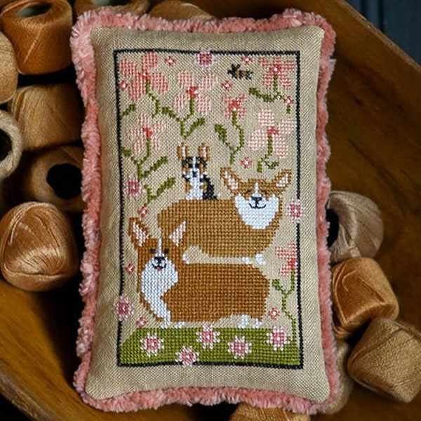 Counted Cross Stitch Pattern, Corgi Caboodle, Corgis, Dogs, Bowl Filler, Pillow Ornament, Plum Street Samplers, PATTERN ONLY