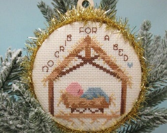 Counted Cross Stitch Pattern, No Crib for a Bed, Christmas Decor, Manger, Pillow Ornament, KiraLyns Needlearts. PATTERN ONLY