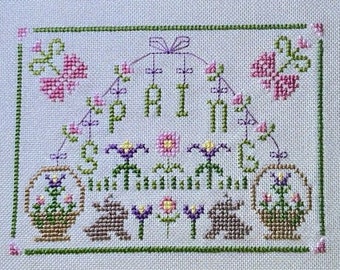 Counted Cross Stitch Pattern, Spring on a String, Spring Decor, Bonnie’s, Baskets, Blooms, Cottage Chic, Scissor Tail Designs, PATTERN ONLY