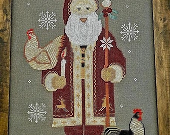 Counted Cross Stitch Pattern, Twin Peak Santa 2024, Christmas Decor, Chickens, Snowflakes, Holly, Twin Peak Primitives, PATTERN ONLY