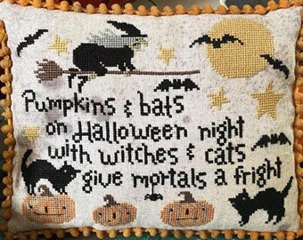 Counted Cross Stitch Pattern, Pumpkins & Bats, Halloween Decor, Witch, Black Cat, Bats, Pumpkins, Teresa Kogut, PATTERN ONLY