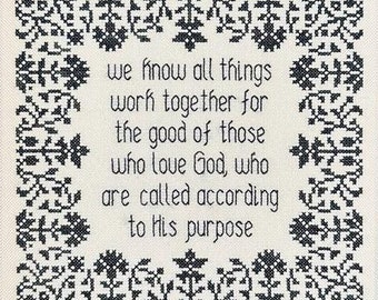 Counted Cross Stitch Pattern, All Things Work Together, Biblical, Religious, Romans, 8:28, Bible Verse, My Big Toe Designs, PATTERN ONLY