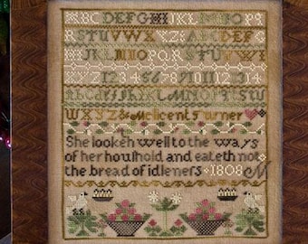 Counted Cross Stitch Pattern, Melicent Turner Sampler, Antique Reproduction Sampler, Inspirational, Little House Needleworks, PATTERN ONLY