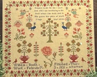 Counted Cross Stitch Pattern, William Booth 1831, Reproduction Sampler, Alphabet Sampler, Violets & Verses, PATTERN ONLY