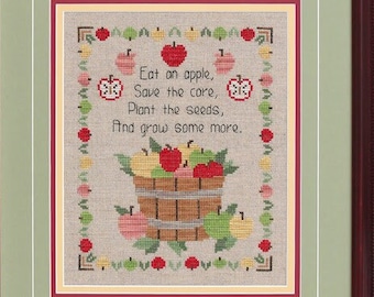 Counted Cross Stitch, Eat An Apple, Autumn Decor, Basket, Inspirational, Motif Border, Cheryl Granda, Glendon Place, PATTERN ONLY