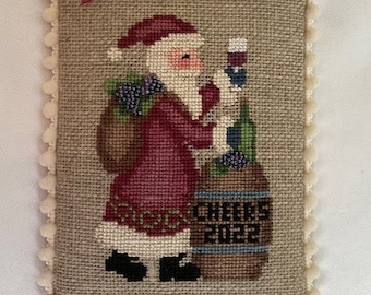 Counted Cross Stitch Pattern, Wine Lover's Santa, Primitive, Pillow Ornament, Bowl Filler, Frony Ritter Designs, PATTERN ONLY