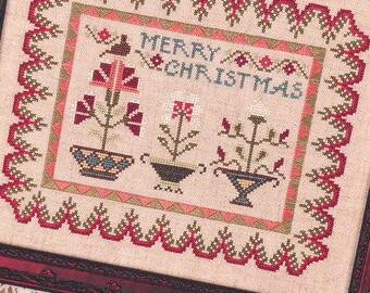 Counted Cross Stitch Pattern, A Festive Wish, Christmas Decor, Poinsettias, Merry Christmas, Border, Jeannette Douglas Designs, PATTERN ONLY