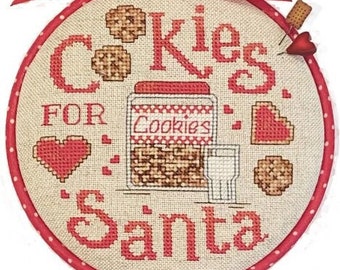 Counted Cross Stitch Patterns, Hoop De Doo, Santa's Cookies, Hoop Decor, Christmas Ornaments, Bowl Fillers, Sue Hillis Designs, PATTERN ONLY