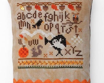 Counted Cross Stitch Pattern, Bird in the Hand, Autumn Sampler, Crow, Ghost, Leaf Charm, Halloween, Pincushion,  Heart in Hand, PATTERN ONLY
