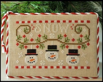Counted Cross Stitch, Snowmen Trio, Christmas Ornament, Christmas Pillow, Snowmen Ornament, Holly, Country Cottage Needleworks, PATTERN ONLY