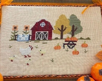 Counted Cross Stitch, Harvest Haven, Autumn Decor, Pin Keep, Bowl Filler, Pillow Ornament, Country Rustic, Barn, MTV Designs, PATTERN ONLY