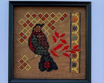 Counted Cross Stitch Pattern, Mystery, Blackbird, Home Decor, Spiritual Symbolism, Pillow Ornament, Jan Hicks Creates, PATTERN ONLY
