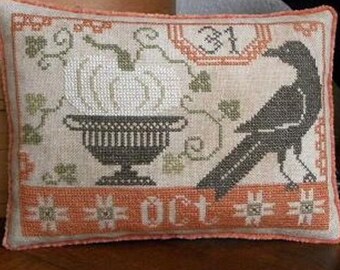 Counted Cross Stitch Pattern, Beggar's Night, Halloween Decor, Black Crow, Primitive Decor, Nan Lewis, Threadwork Primitives, PATTERN ONLY