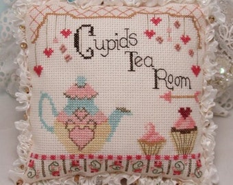 Counted Cross Stitch Pattern, Cupid's Tea Room, Valentine's Day Decor, Teapot, Carolyn Robbins, KiraLyns Needlearts, PATTERN ONLY