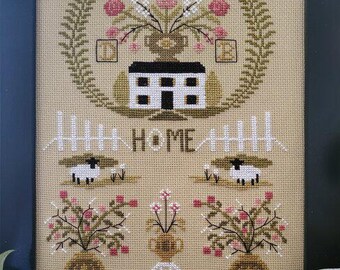 Counted Cross Stitch Pattern, Home Among the Blossoms, Floral Motifs, Personalize, Sheep, Donna Bayliss, By the Bay Needleart,  PATTERN ONLY