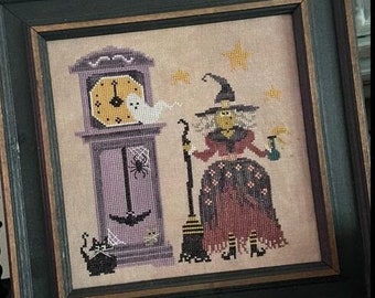 Counted Cross Stitch Pattern, Witching Hour, Halloween Decor, Pillow Ornament, Bowl Filler, Cat, Finally A Farmgirl, PATTERN ONLY