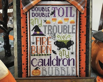 Counted Cross Stitch Pattern, Toil and Trouble, Halloween Decor, Halloween Word Play, Primrose Cottage Stitches, PATTERN ONLY