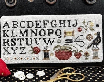 Counted Cross Stitch Pattern, A Stitchers Alphabet Sampler, Sewing Notions Motifs, Crow, The Scarlett House, PATTERN ONLY