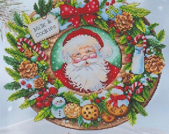 Counted Cross Stitch Pattern, Milk & Cookies, Christmas Decor, Santa Wreath, Sweet Treats, Les Petites Croix de Lucie, PATTERN ONLY