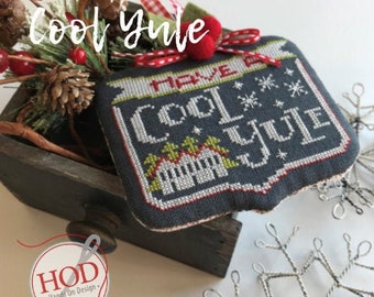 Counted Cross Stitch Pattern, Cool Yule, Christmas Ornament, Chalk Ornament, Farmhouse Decor, Snowflakes, Hands On Design, PATTERN ONLY