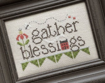 Cross Stitch Pattern, Gather Blessings, Small Gatherings, Seasonal Series, Spring Decor, Flowers, Hands On Design, PATTERN ONLY