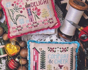 Counted Cross Stitch Pattern, Happy Life Christmas, Set 2, Pillow Ornaments, Bowl Fillers, Christmas Motifs, Jeannette Douglas, PATTERN ONLY