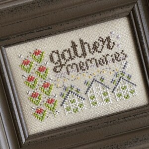 Cross Stitch Pattern, Gather Memories, Small Gatherings, Seasonal Series, Summer Decor, Flowers, Greenhouses, Hands On Design, PATTERN ONLY