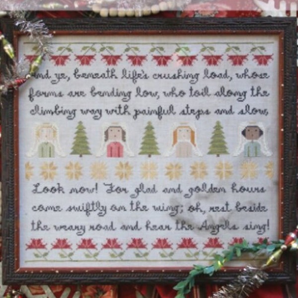 Counted Cross Stitch Pattern, Hear the Angels Sing, Christmas Decor, Angels, Sampler, Trees, Heartstring Samplery, PATTERN ONLY